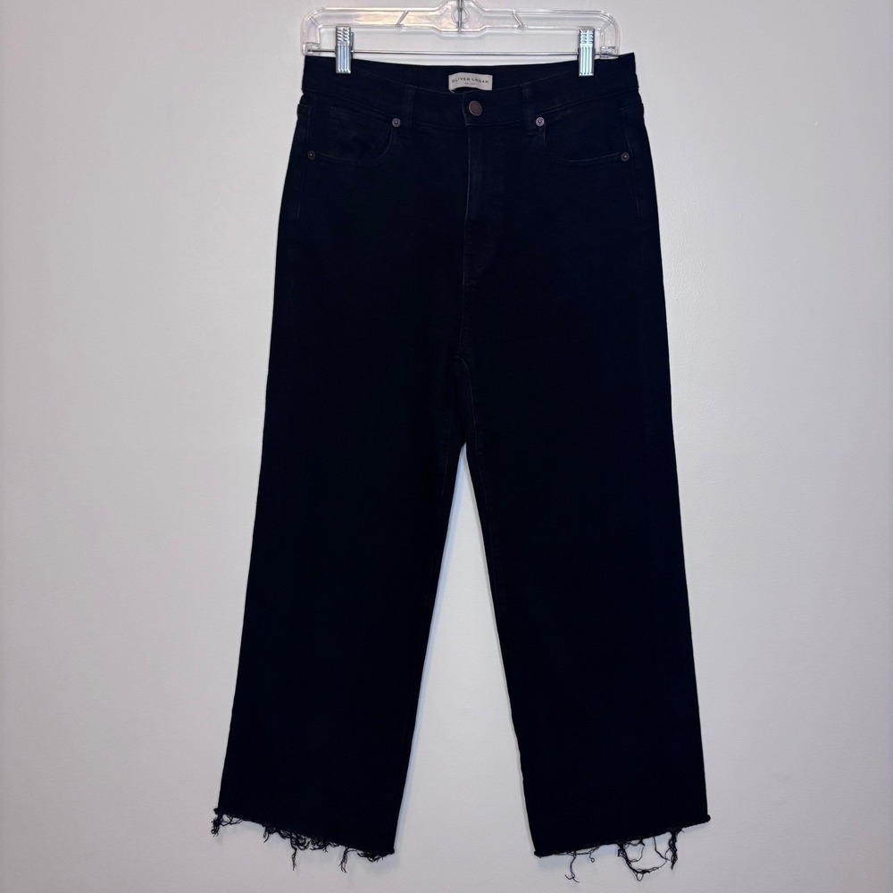 Oliver Logan Womens High Rise Wide Leg Raw Hem Jeans Black Stretch Classic 28 - Picture 2 of 9